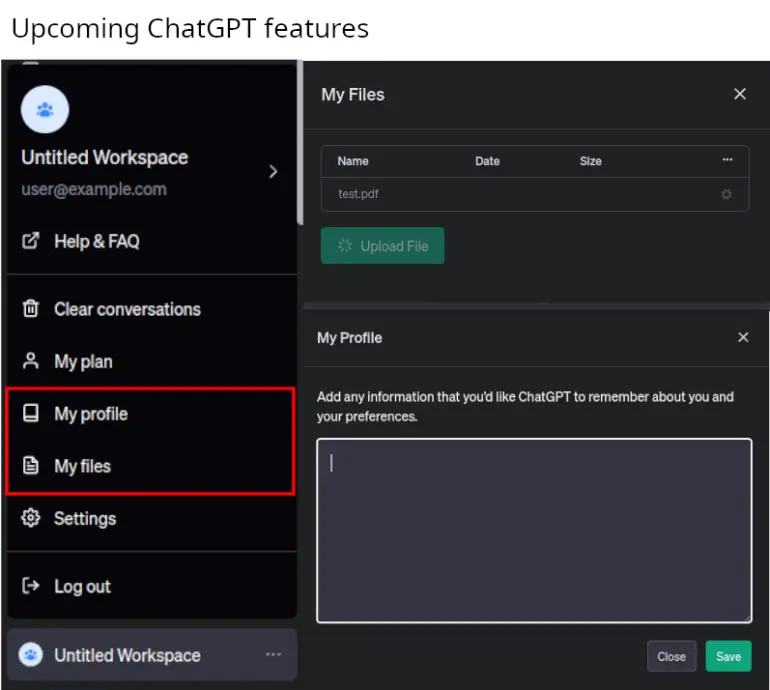 Uma atualização do ChatGPT pode trazer espaços de trabalho, perfis e envio de arquivos. | Imagem: Reddit / kocham_psy