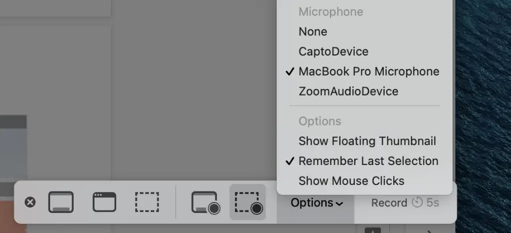 configuração da captura de tela
