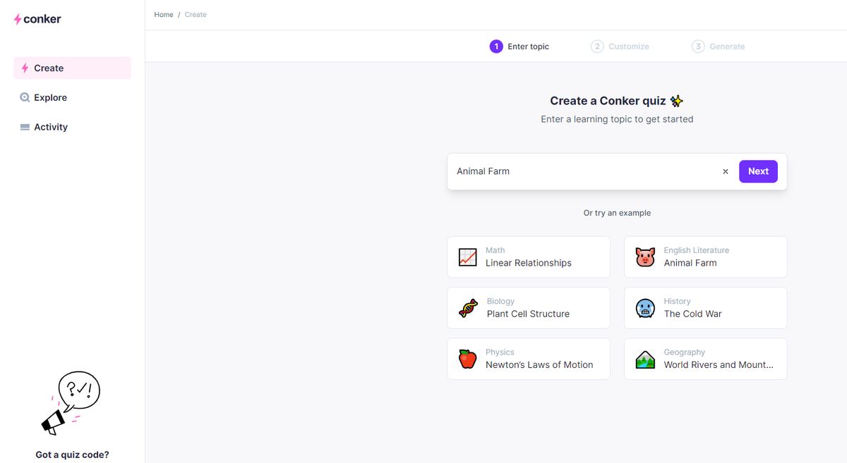 Conker Ai Creates Quizzes For Your Selected Topic 6 IA conker