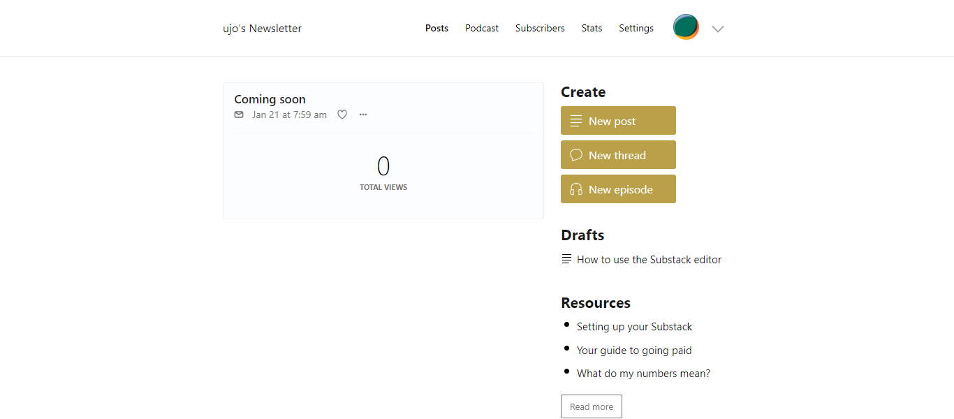 Substack5 Aqui está uma exibição do painel do Substack: