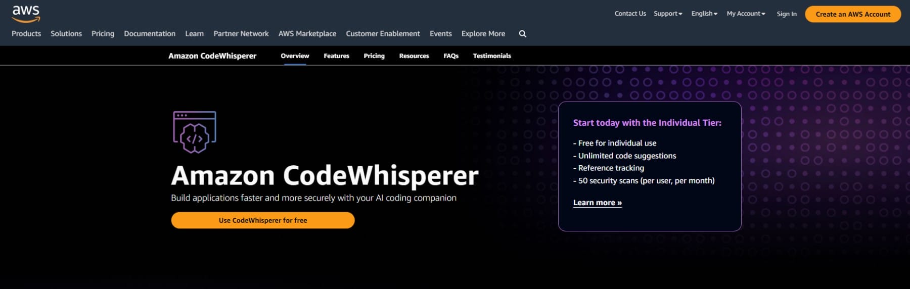 Amazon-Codewhisperer-Homepage-May-2023-1 Amazon CodeWhisperer - Página inicial maio de 2023