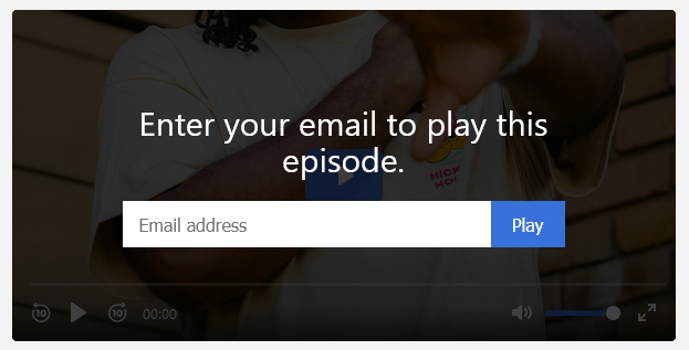 Email-Popup-1 Outras opções predefinidas permitem que você crie uma captura de e-mail que seja exibida na parte superior do vídeo a qualquer momento durante ou após o vídeo. Você pode impedir que as pessoas assistam até que elas insiram seus e-mails ou permitir que elas pulem.