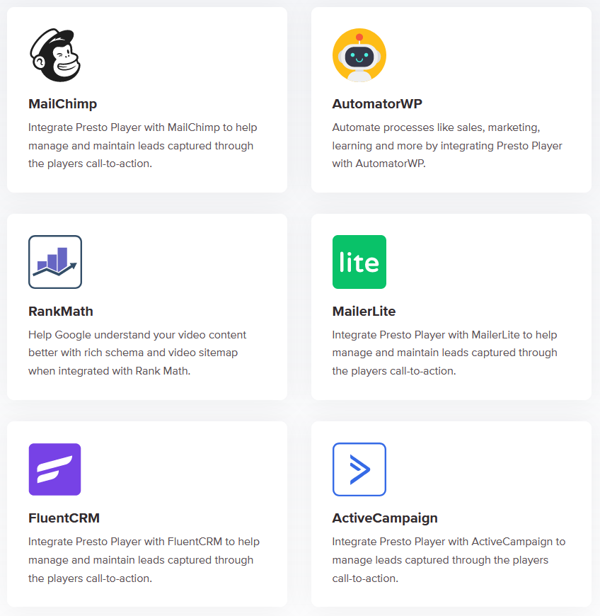 Email-Integrations-1 Serviços de e-mail de revisão do Presto Player