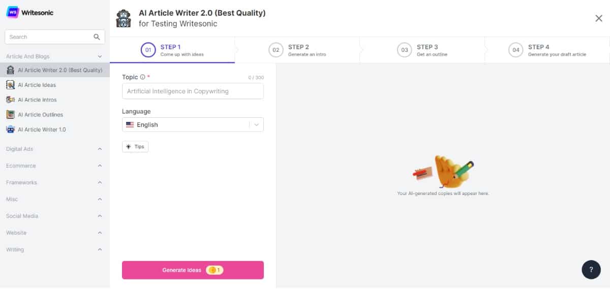 Writesonic-Article-Writer-Steps-1 Passos do Escritor de Artigos Writesonic