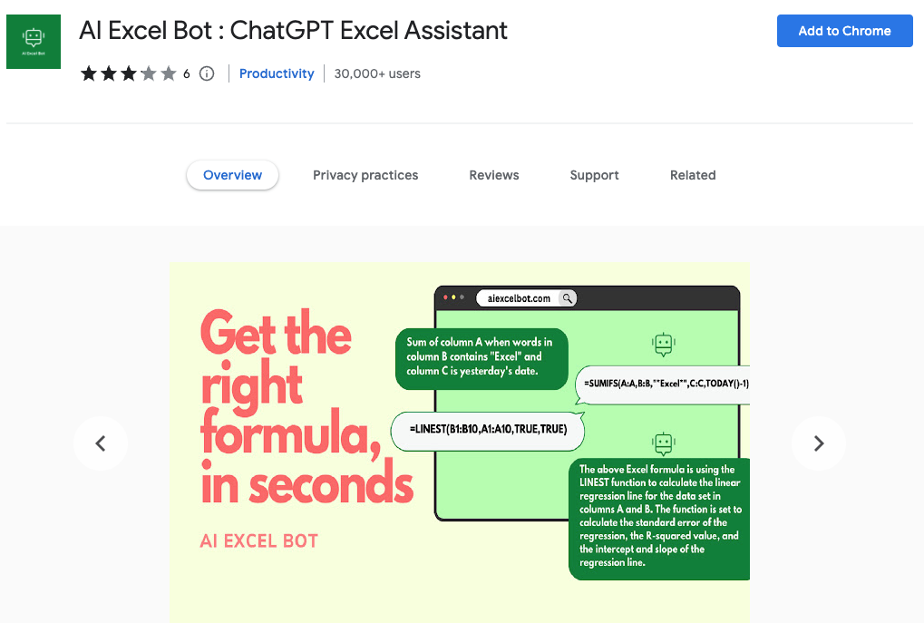 Ai Melhores extensões do AI Chrome: AI Excel Bot