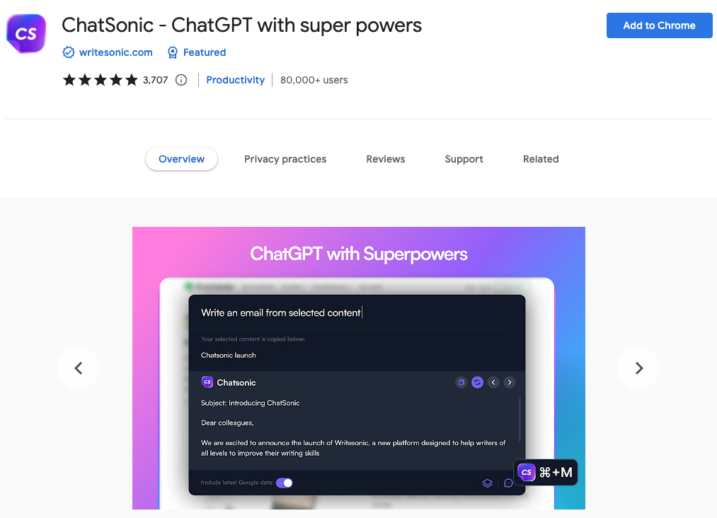 Chatsonic Melhores extensões do Chrome para produtividade: Chatsonic