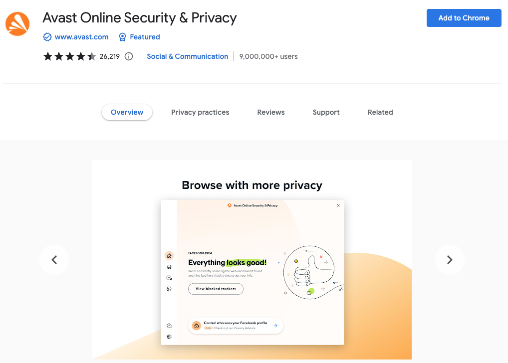 Avast Melhores extensões de segurança do Chrome: Avast Online Security