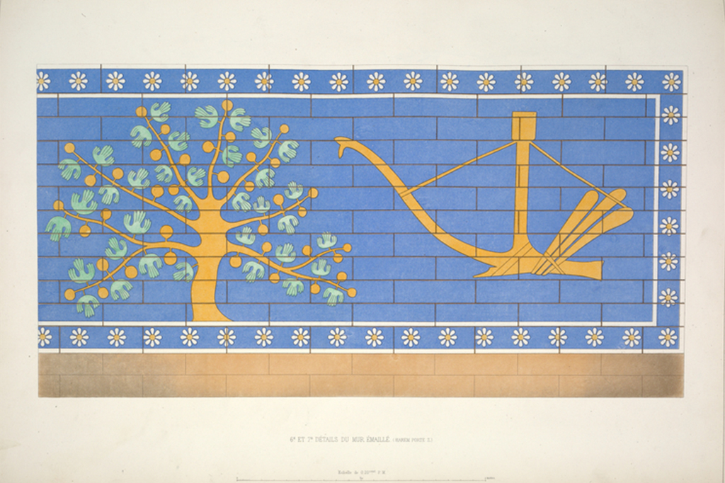 1106-Mural-Assirio-Super-Site(2) Mural Assírio. Há a ilustração de uma árvore.