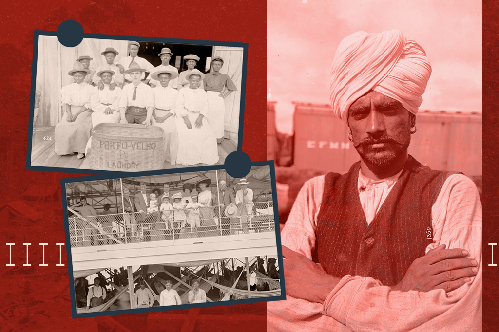 Acima: Negras barbadianas e norte-americano da lavanderia a vapor, em Porto Velho. Abaixo: grupo de americanos chegando de Navio a vapor em Porto Velho. Ao fundo, trabalhador indiano.