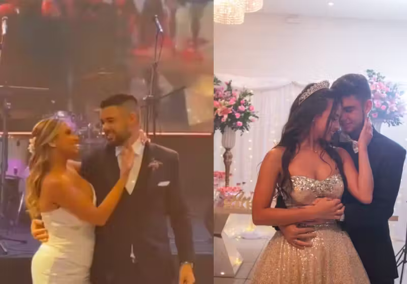 Csmnto A jovem Ana Clara emocionou a internet ao se casar com o Guilherme, que foi príncipe de sua festa de debutante há 7 anos. - Foto: @_anamelandes/TikTok