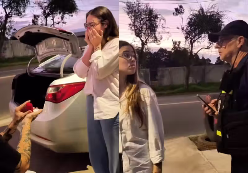 Furto-1 O homem, Moisés da Silva, surpreendeu a namorada e combinou uma blitz de trânsito só para pedí-la em casamento em Porto Alegre. O vídeo do pedido viralizou! - Foto: @dudinhamonteir0/TikTok