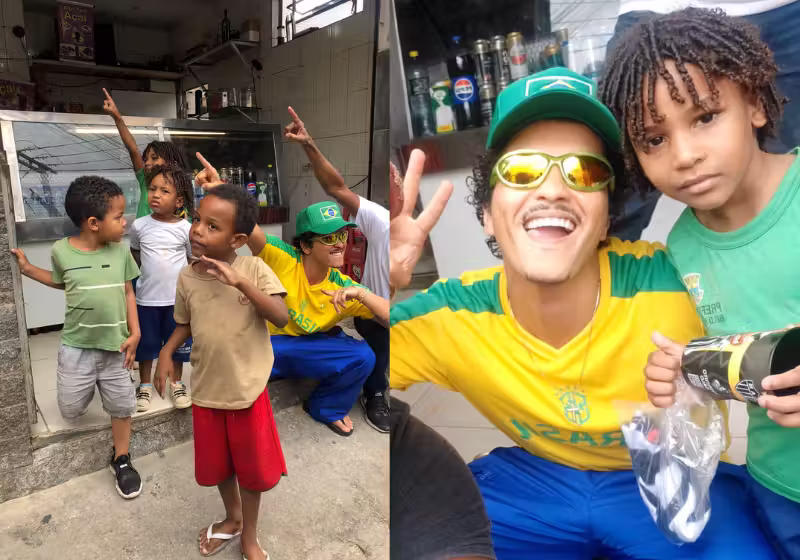 Brunomrs-1 Bruno Mars surpreendeu moradores de BH. Ele foi flagrado sentado na calçada de um boteco e conversou e tirou fotos com todo mundo - Foto: Arquivo pessoal