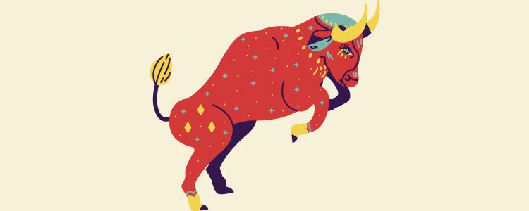 Fundo bege com símbolo do signo de Touro com horóscopo de hoje