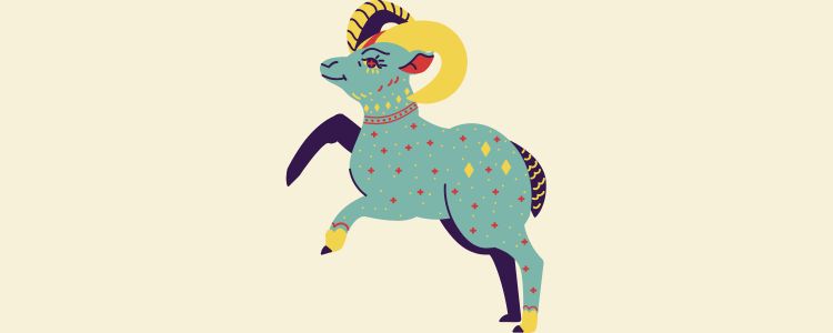 Fundo bege com símbolo do signo de Áries com horóscopo de hoje