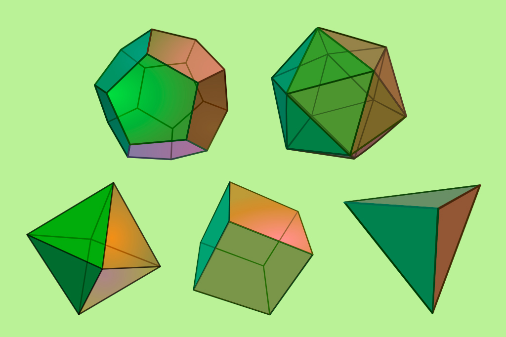 0810-Copa-Layout_Site1 Ilustração de um Tetraedro, Cubo, Octaedro, Dodecaedro e Icosaedro.