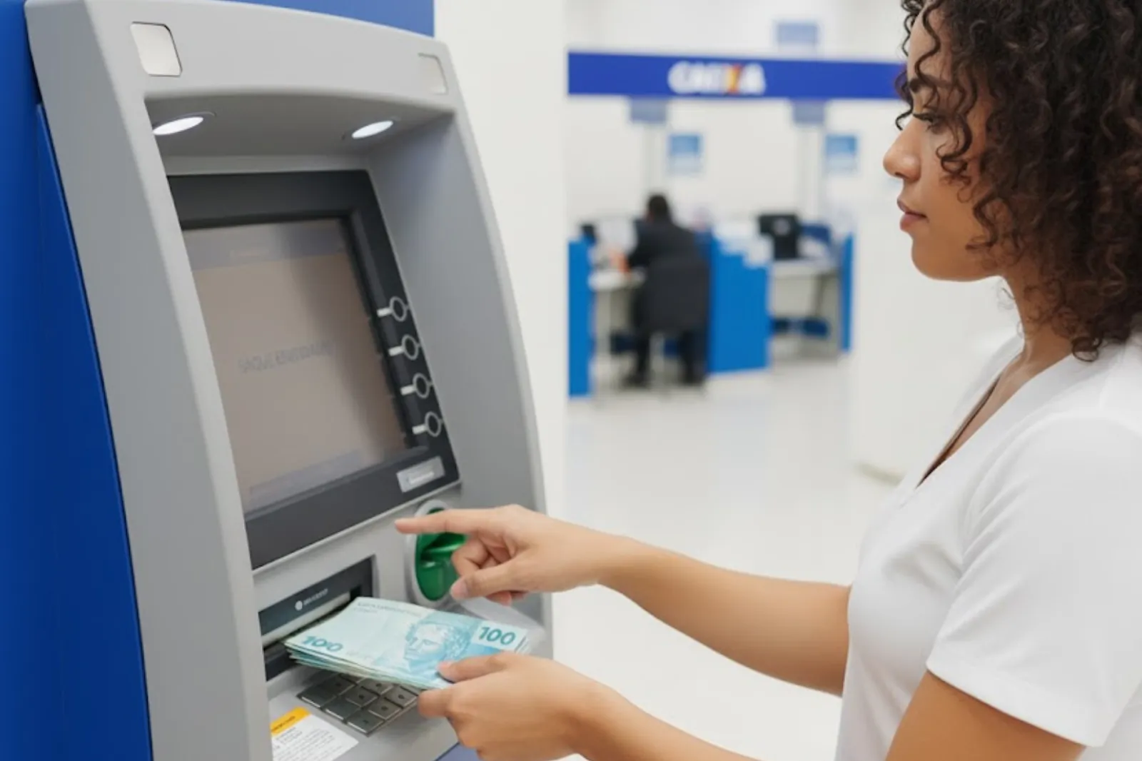 Mulher-Sacando-Dinheiro-Do-Terminal-Da-Caixa-Economica-Em-Lucas-Do-Rio-Verde-Imagem-Cenariomt-1 Pé-de-Meia: pagamentos feitos pela Caixa Econômica- Imagem CenárioMT