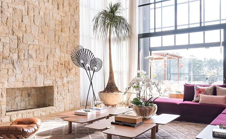 Sala moderna com vaso com pata-de-elefante grande