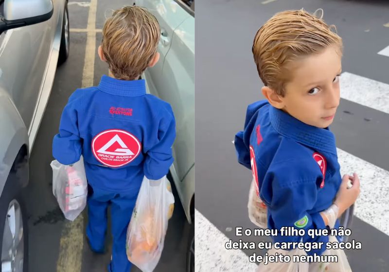 Filho Demonstra Cavalheirismo Ao Carregar Sacolas Da Mãe Na Rua: Gesto Emocionante Capturado Em Vídeo 1 2025 word2