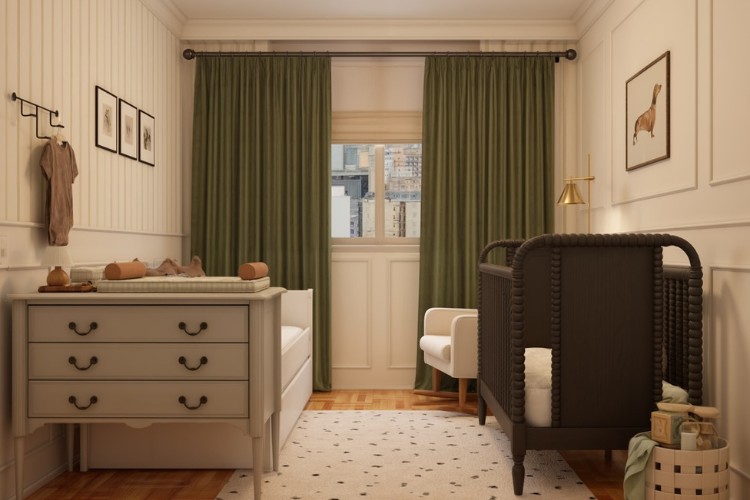 Quartos-Decorados-Bebes-5 Quarto de bebê em bege e marrom com detalhes em verde
