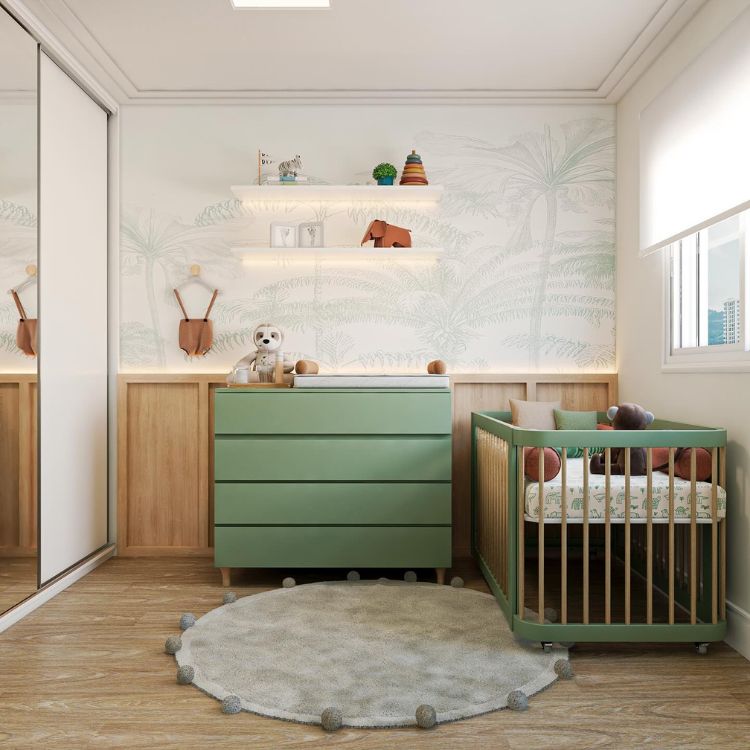 Quartos-Decorados-Bebes-6 Quarto de bebê com cômoda e berço pintados de verde