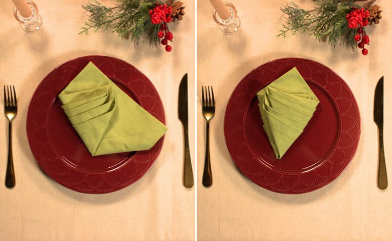 quarto passo para fazer a dobradura de guardanapo arvore Natal