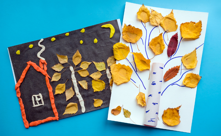 artesanato feito com folhas naturais que desperta a criatividade e o contato com a natureza