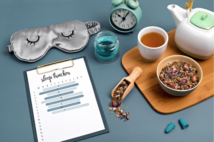 Melhores-Chas-Para-Dormir Lista de monitorar sono, máscara de olhos para dormir, despertador e chá