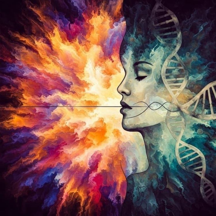 Desejo-2 Imagem de fundo colorido com pessoa e DNA