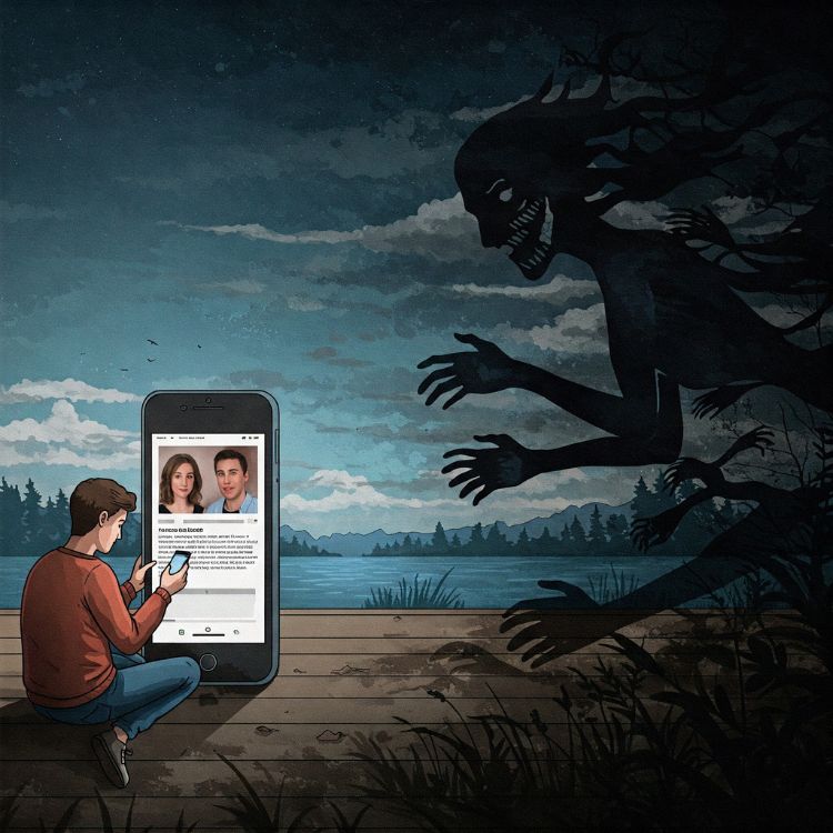 Projecao-1 Desenho de pessoa mexendo no celular e monstro aparecendo