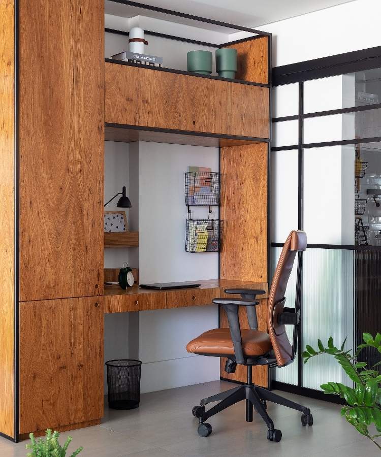 7-Apartamento-Decorado-Estilo-Industrial Foto de home office de apartamento decorado com estilo industrial