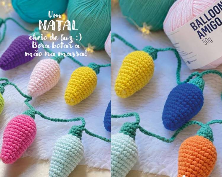 Luzinhas_De_Natal_De_Croche Foto de varal de luzes de Natal de crochê.