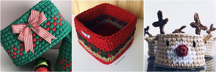 18-Fio-De-Malha cestos de crochê de Natal