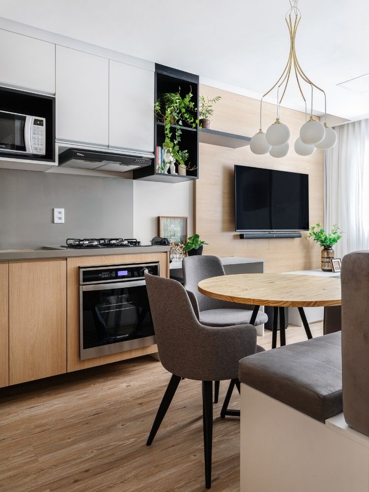 Estudio-De-29-M2-9 Cozinha, sala de jantar e estar do estúdio