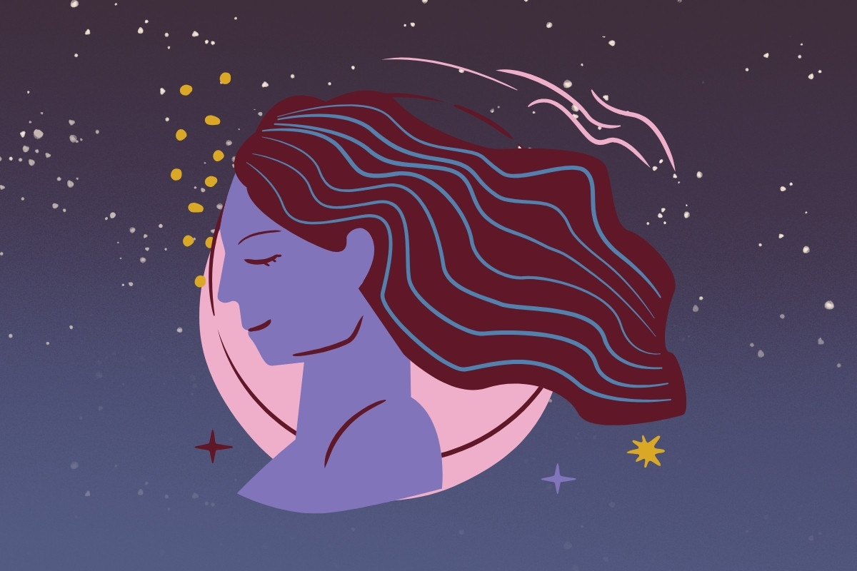 6-Virgem-Capa-Horoscopo-Diario-3 Foto de céu azul-escuro estrelado com símbolo do signo de Virgem, simbolizando horóscopo diário