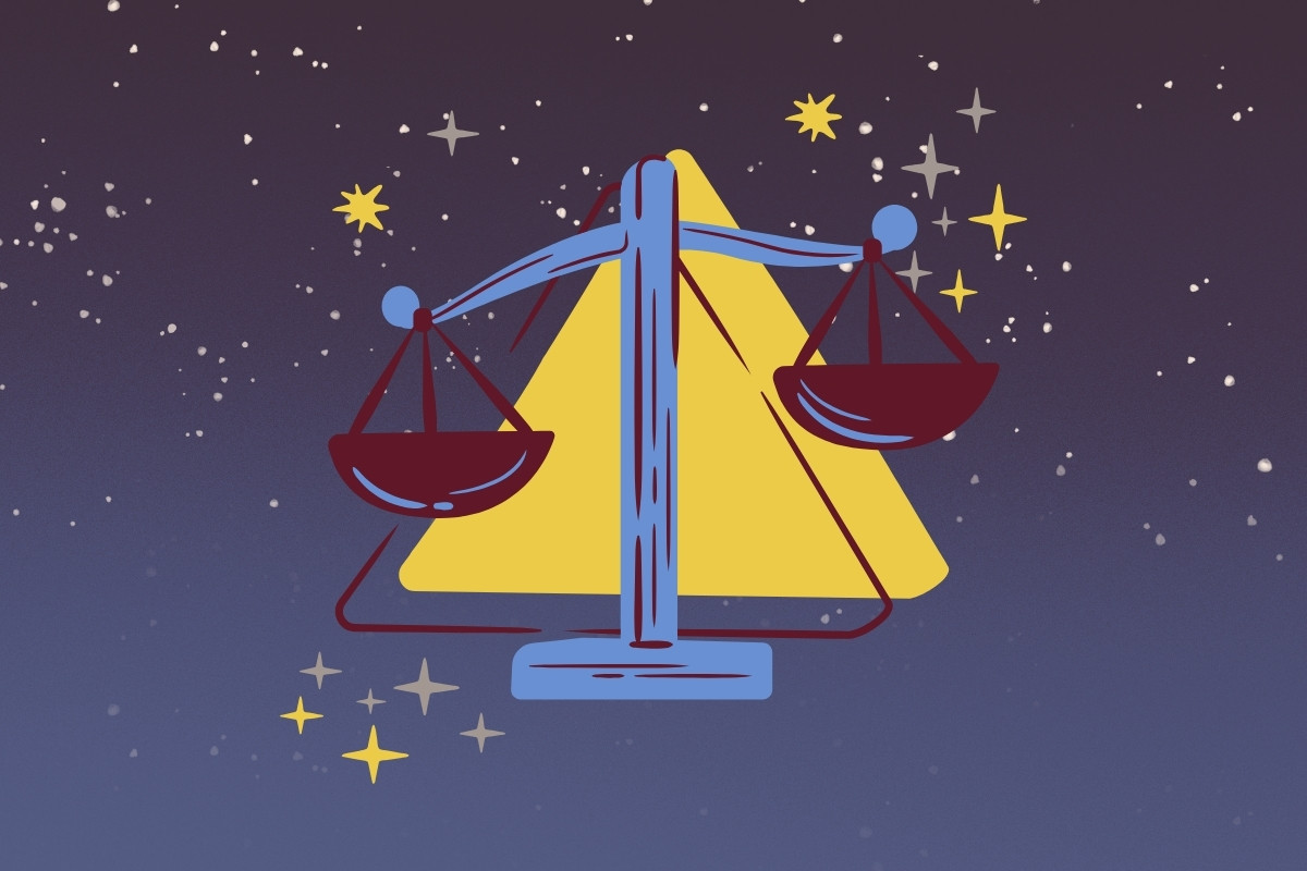 7-Libra-Capa-Horoscopo-Diario-3 Foto de céu azul-escuro estrelado com símbolo do signo de Libra, simbolizando horóscopo diário