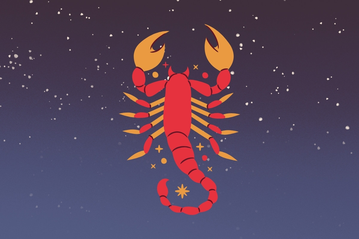 8-Escorpiao-Capa-Horoscopo-Diario-3 Foto de céu azul-escuro estrelado com símbolo do signo de Escorpião, simbolizando horóscopo diário