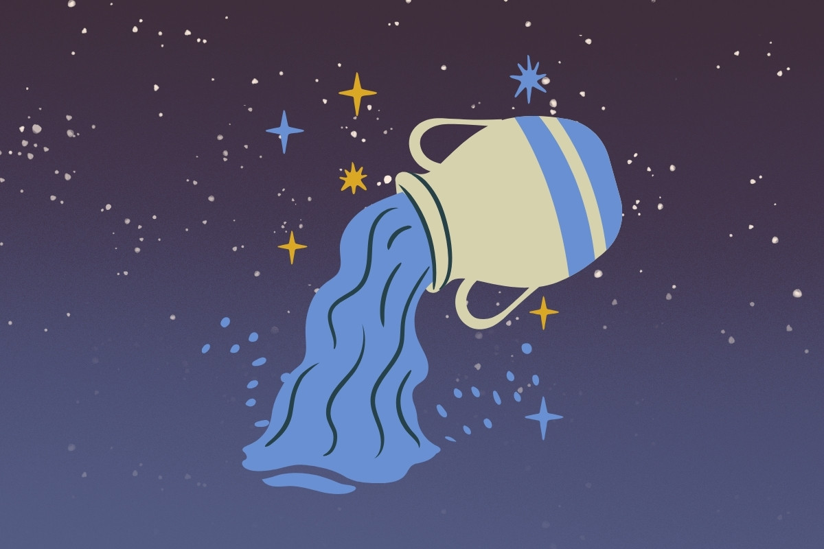 11-Aquario-Capa-Horoscopo-Diario-3 Foto de céu azul-escuro estrelado com símbolo do signo de Aquário, simbolizando horóscopo diário