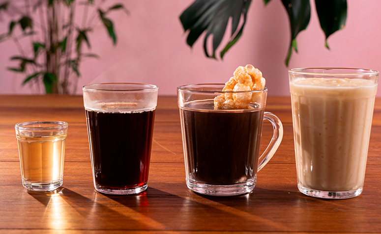 Diferentes tamanhos do copo americano, do modelo padrão ao long drink