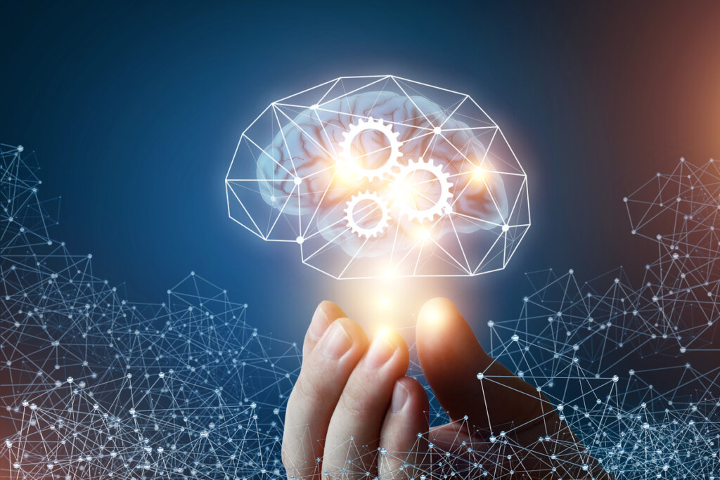 Mão segurando o cérebro