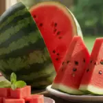 Melancia cortada sobre a mesa para fazer o suco.