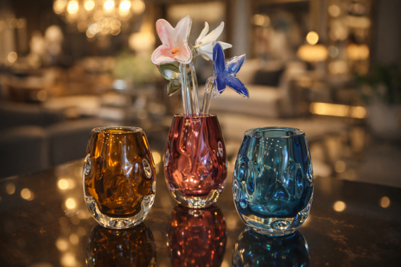 Vasos e flores da Cristais de Gramado