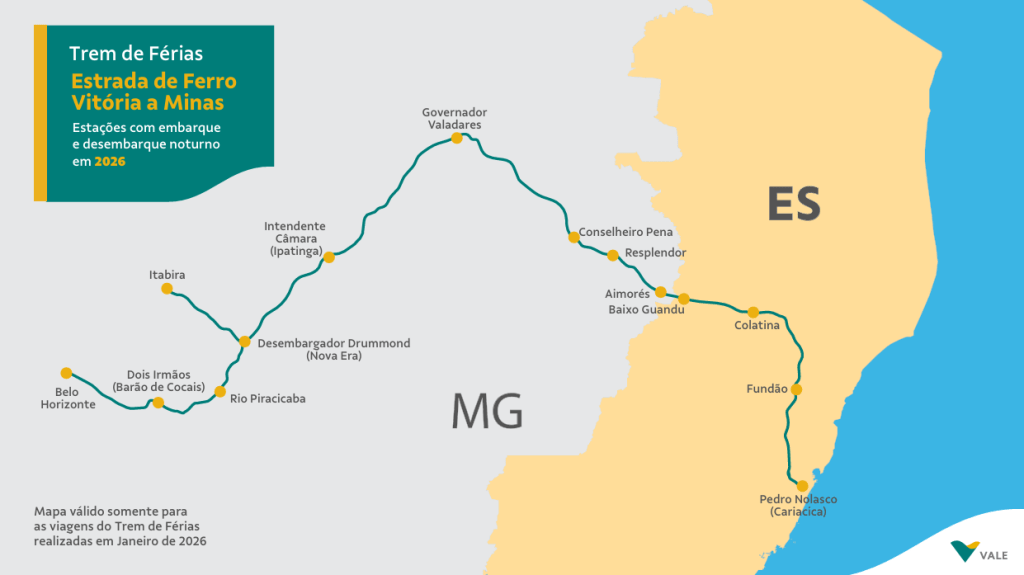 Mapa trajeto trem de férias
