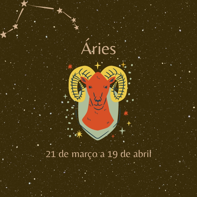 signo-aries fundo estrelado com o símbolo e as datas do signo de Áries