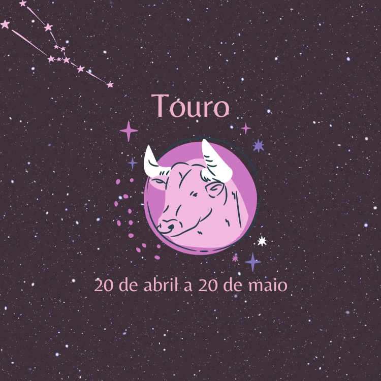 signo-touro fundo estrelado com o símbolo e as datas do signo de Touro