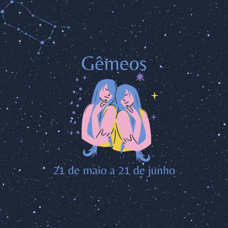 signo-gemeos fundo estrelado com o símbolo e as datas do signo de Gêmeos
