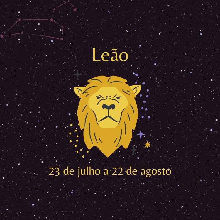 signo-leao fundo estrelado com o símbolo e as datas do signo de Leão