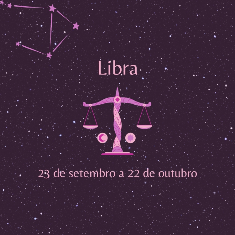signo-libra fundo estrelado com o símbolo e as datas do signo de Libra