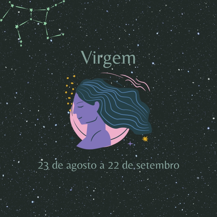 signo-virgem fundo estrelado com o símbolo e as datas do signo de Virgem