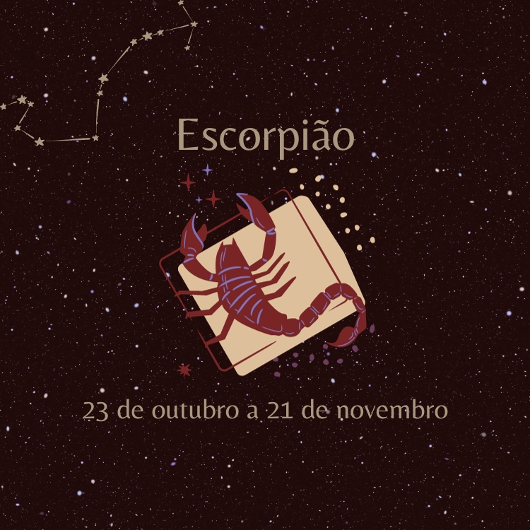 signo-escorpiao fundo estrelado com o símbolo e as datas do signo de Escorpião