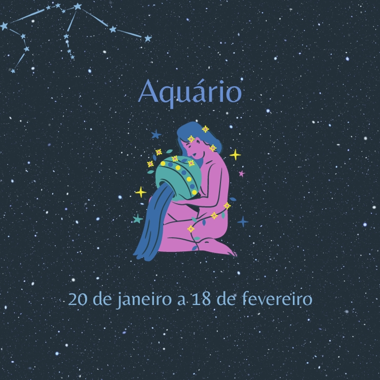signo-aquario fundo estrelado com o símbolo e as datas do signo de Aquário